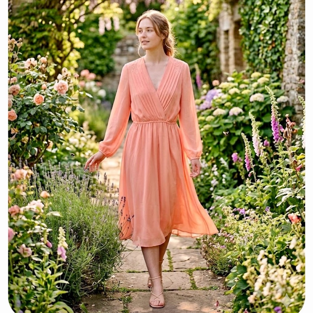 Vintage Coral Midi Dress